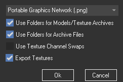 The options for exporting a texture. "Use Texture Channel Swaps" is
unchecked